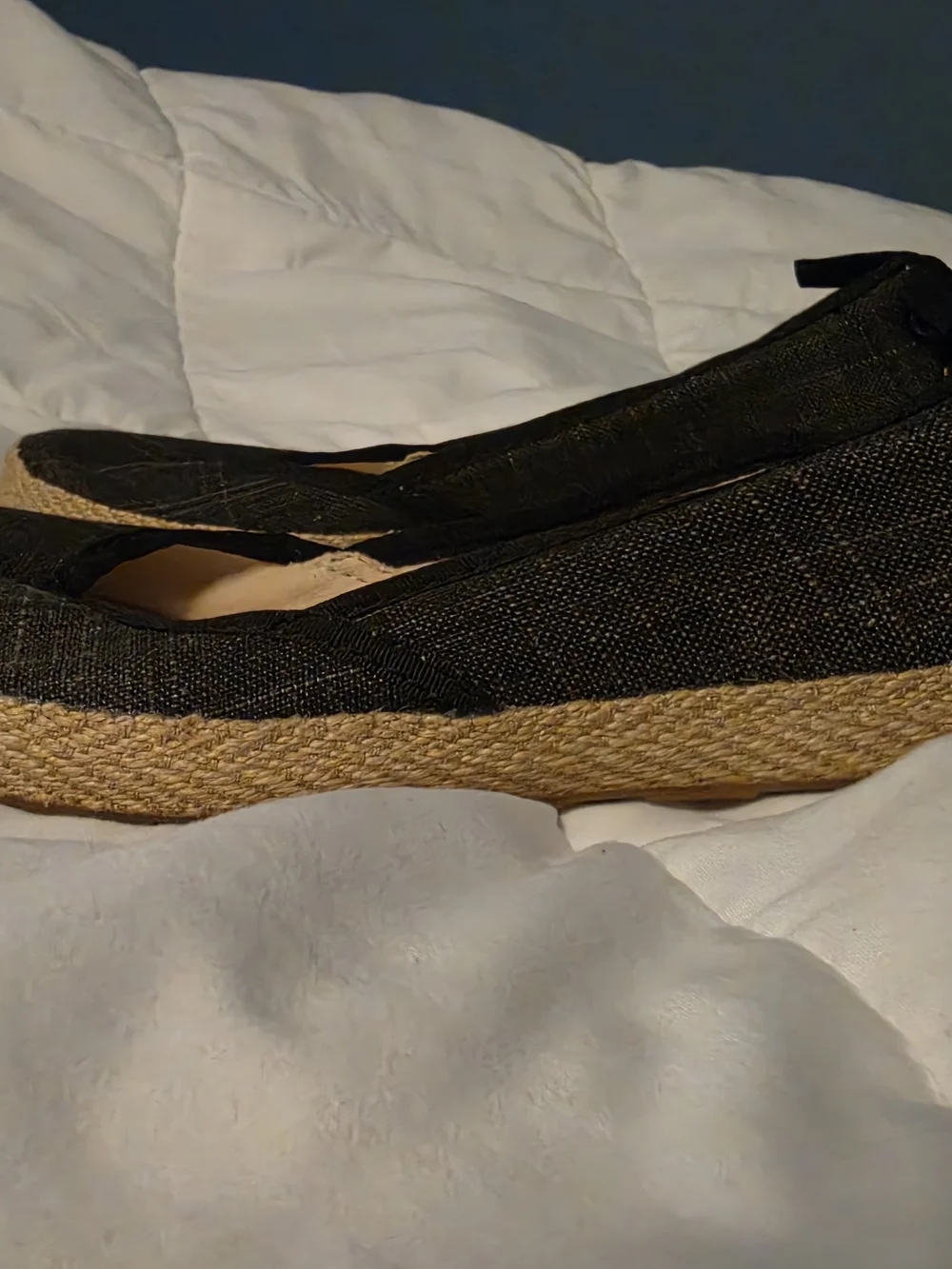 UGG Black Espadrille Ballet Flats with Jute Sole and Heel Bow
